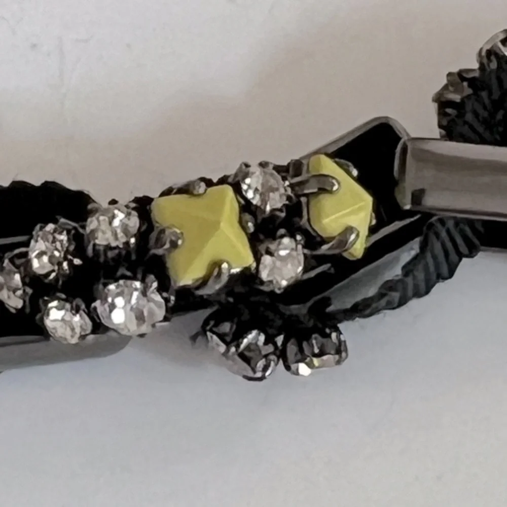 NWOT Juicy Couture Hematite Toggle Bracelet w/ Ribbon, Crystals, & Neon Studs